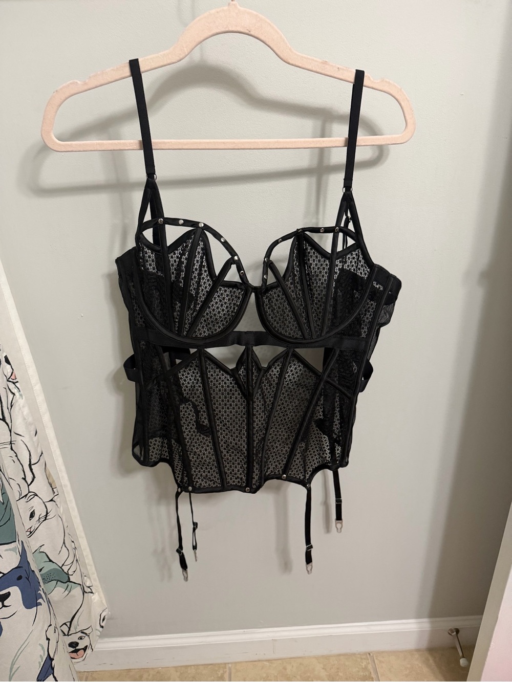 Thistle and Spire Black Sheer Lace Bustier with Strappy Accents